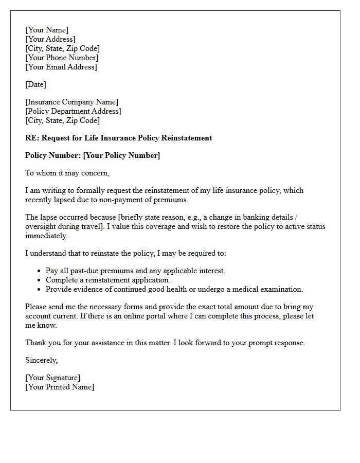 Client Request For Life Insurance Reinstatement Letter