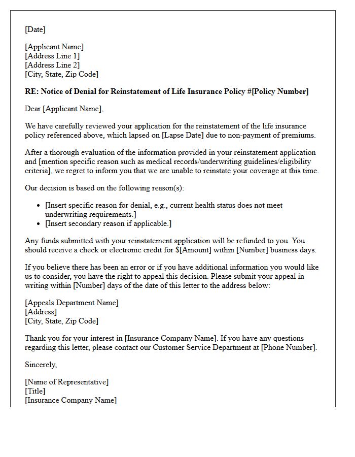 Denial Of Life Insurance Policy Reinstatement Letter