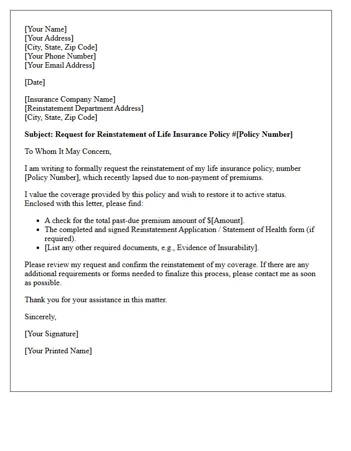 Standard Life Insurance Policy Reinstatement Letter