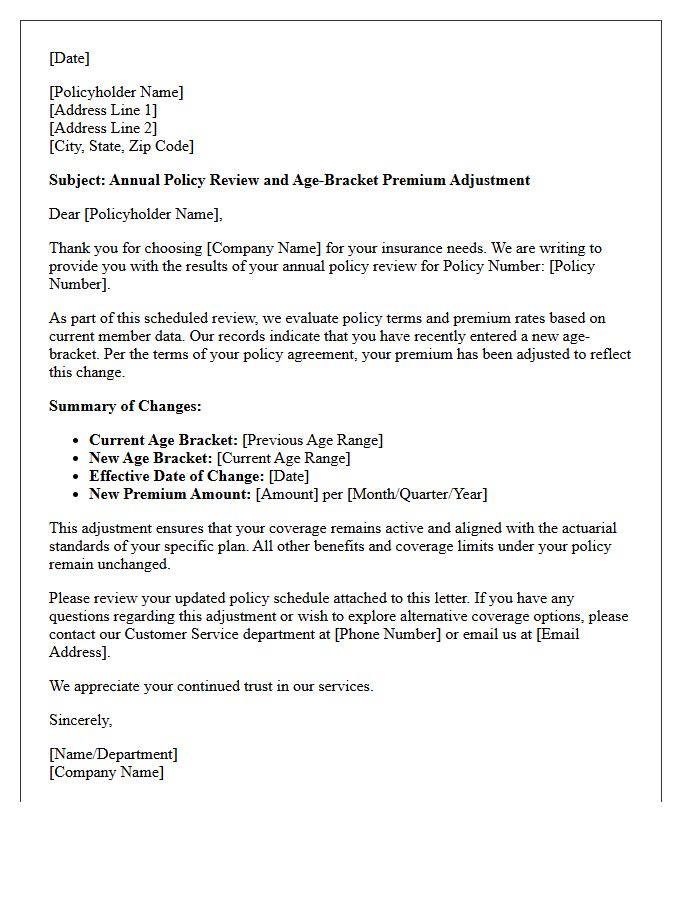 Annual Policy Review And Age-Bracket Adjustment Letter
