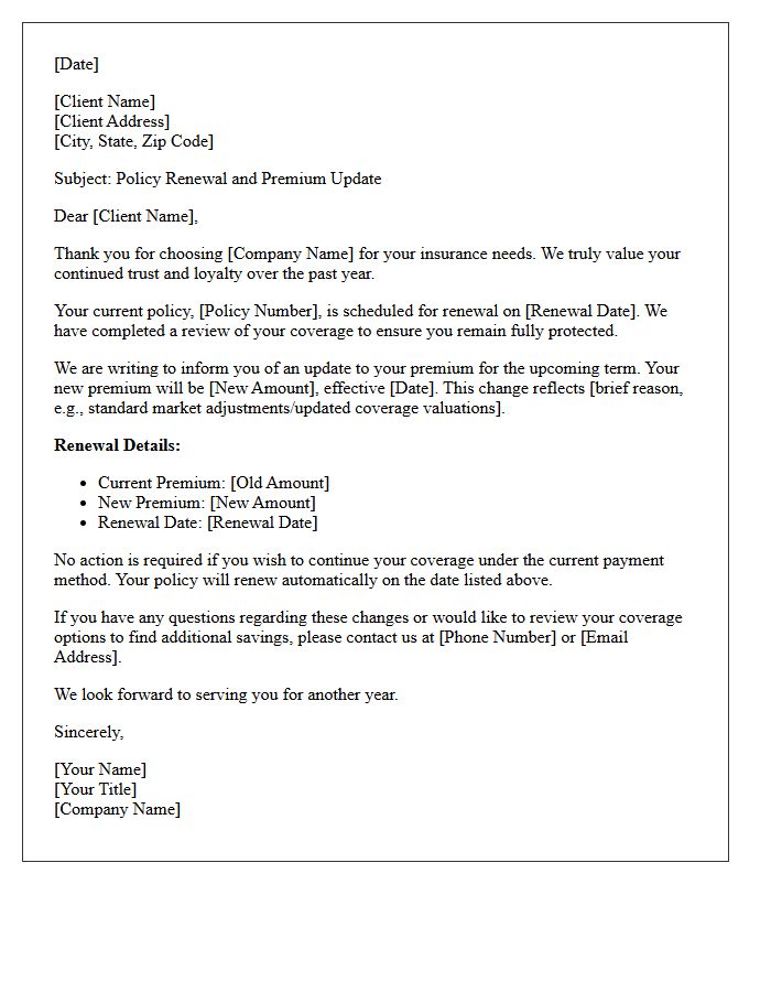 Client Appreciation And Renewal Premium Update Letter