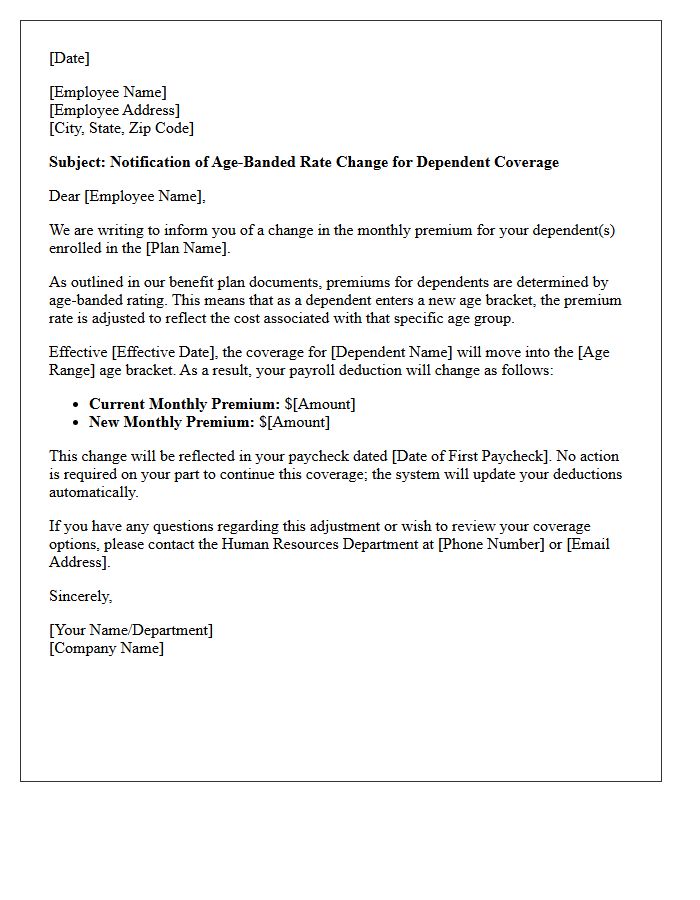 Dependent Coverage Age-Banded Rate Increase Letter