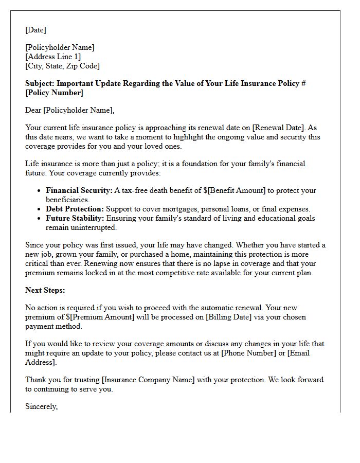 Emphasizing Your Life Insurance Value Renewal Letter