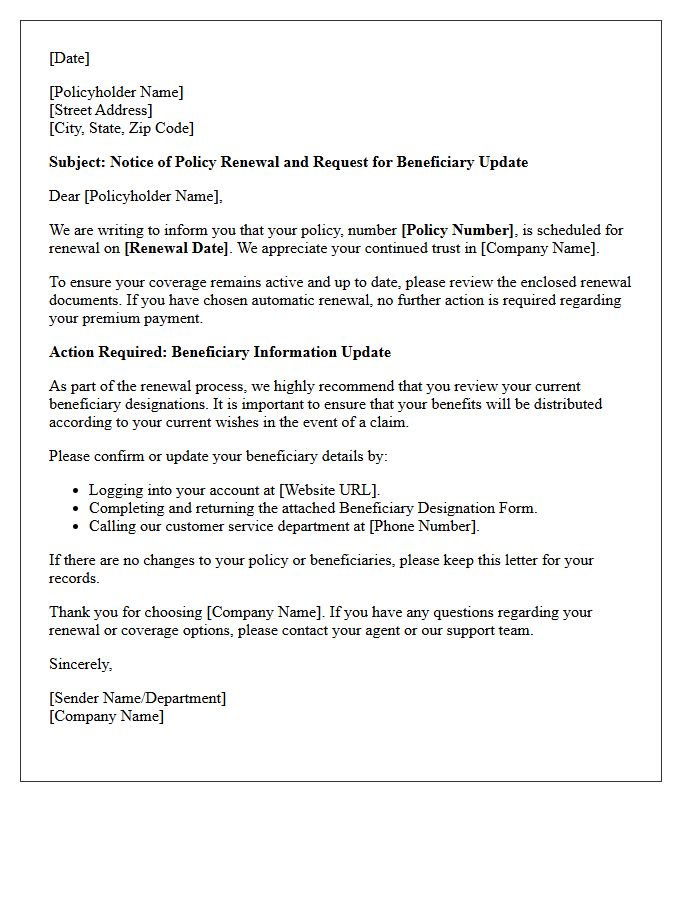 Policy Renewal And Beneficiary Information Update Letter