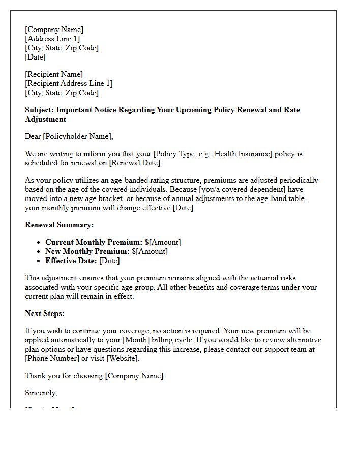 Upcoming Age-Banded Rate Increase Renewal Letter