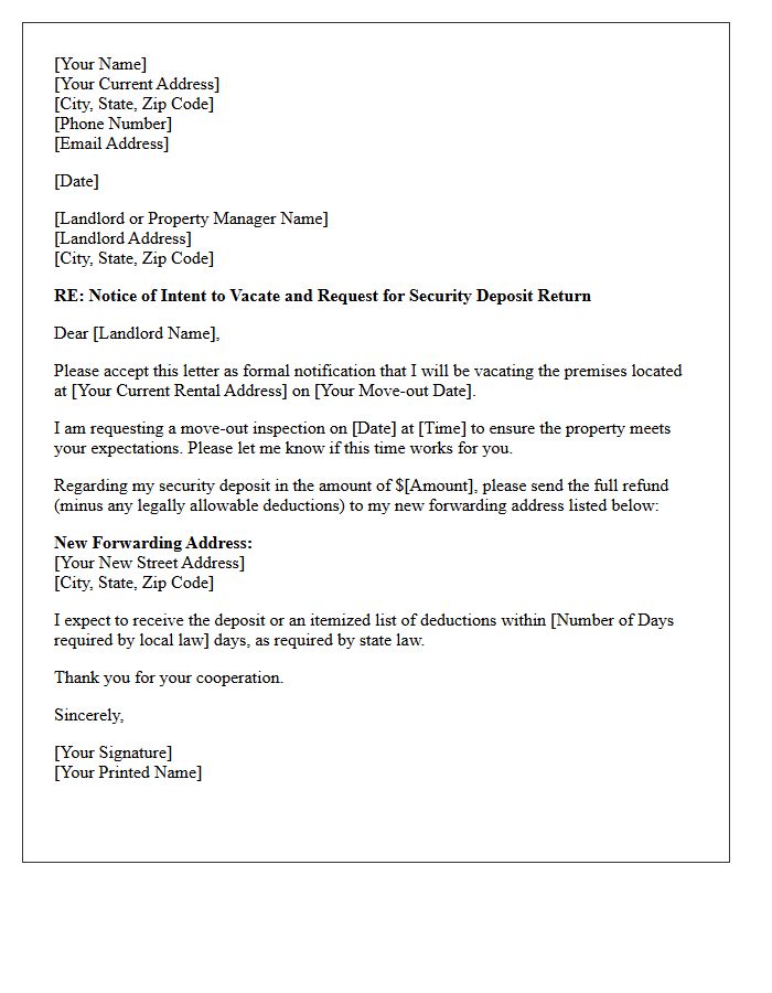 Tenant Security Deposit Relocation Notice Letter