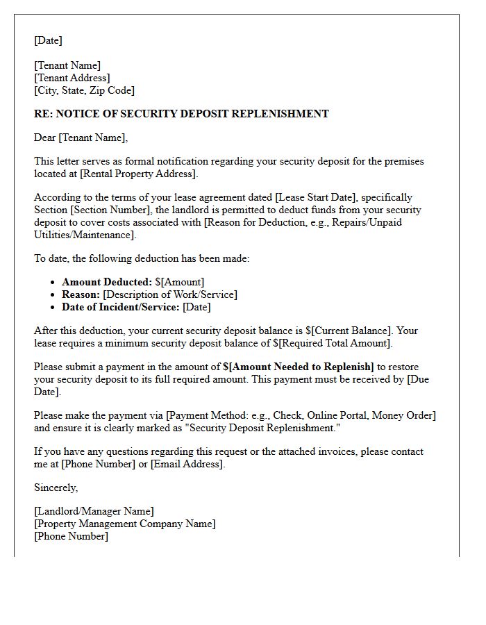 Security Deposit Fund Replenishment Request Letter