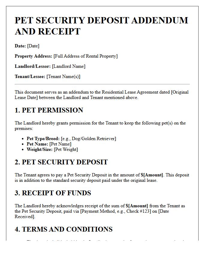 Executed Letter for Pet Security Deposit Addendum and Receipt