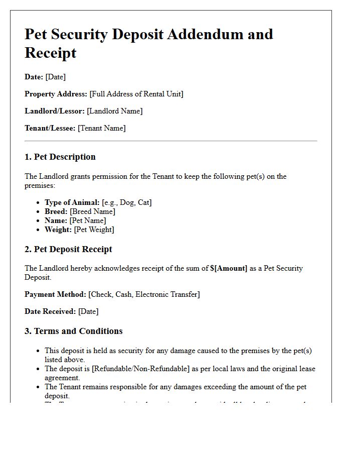 Tenant Letter Regarding Pet Security Deposit Addendum and Receipt