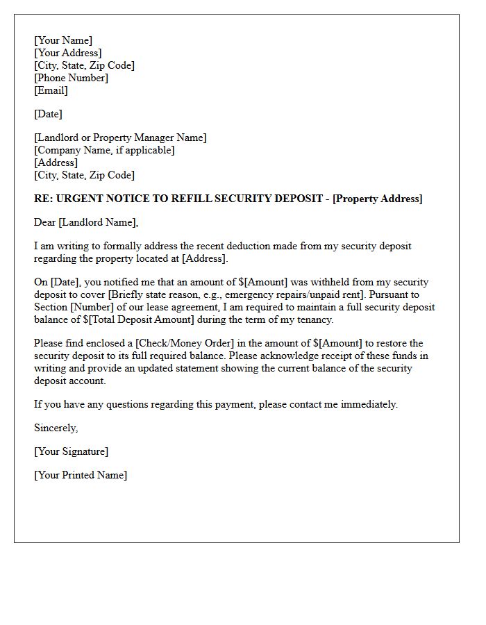 Urgent Letter to Refill Withheld Security Deposit Funds