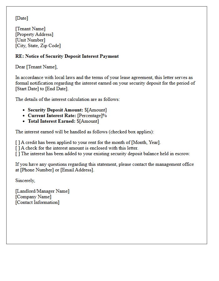 Annual Interest on Security Deposit Notification Letter
