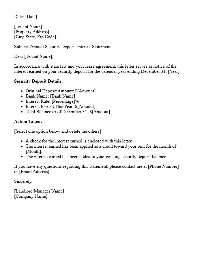 End of Year Security Deposit Interest Letter