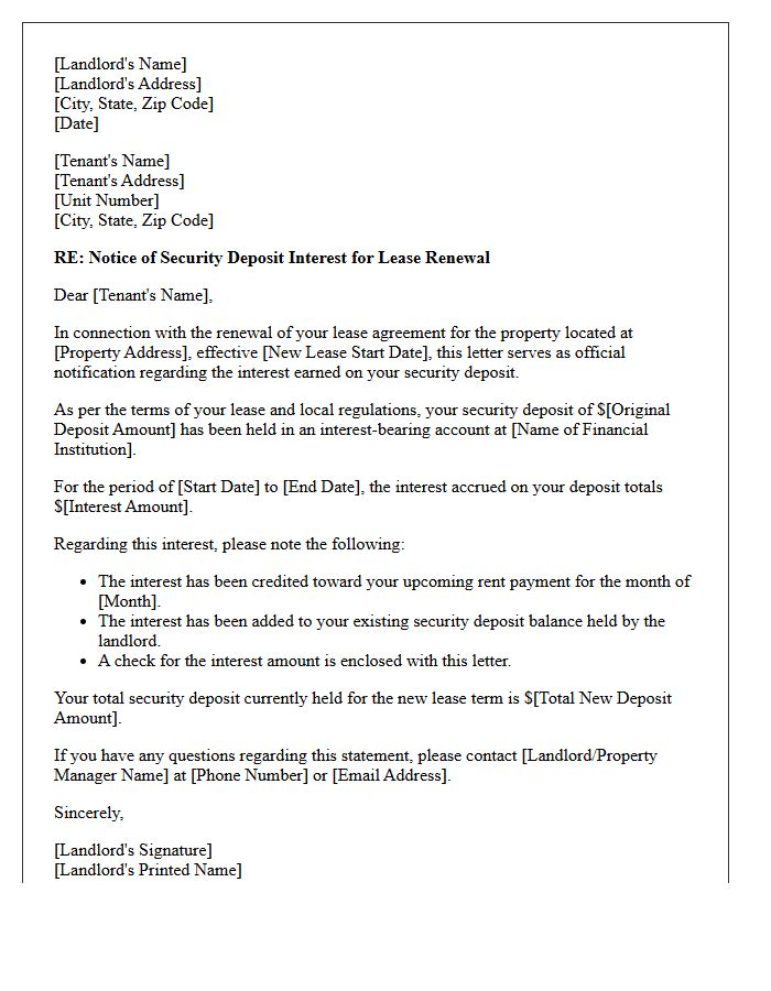 Lease Renewal Security Deposit Interest Letter