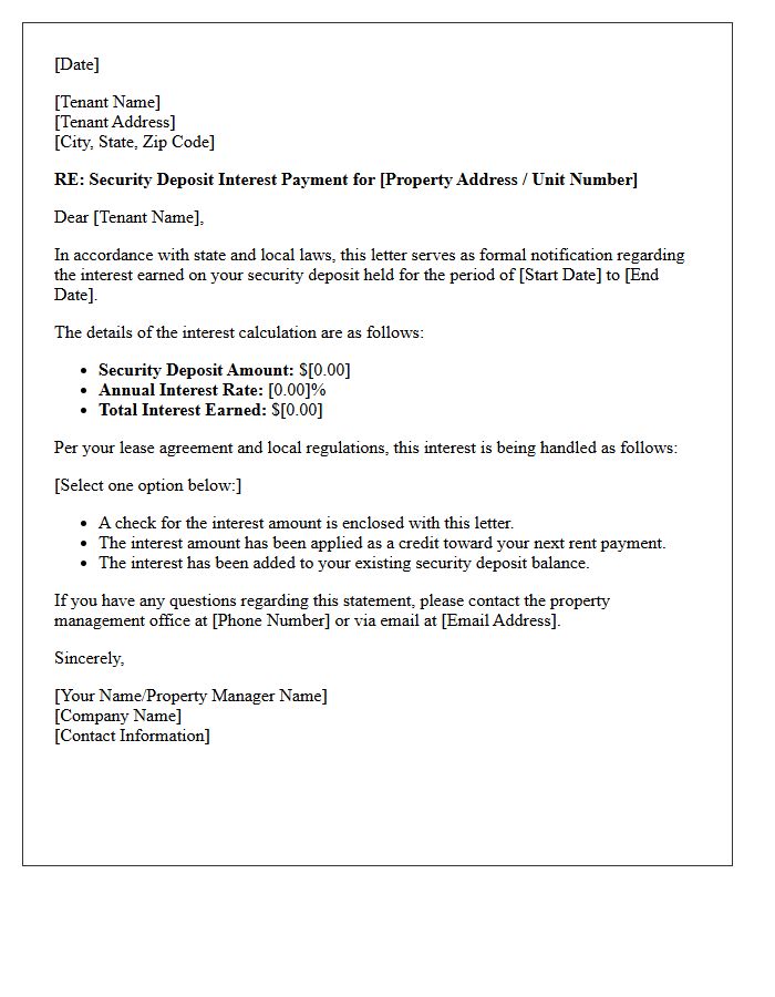 Property Management Security Deposit Interest Letter