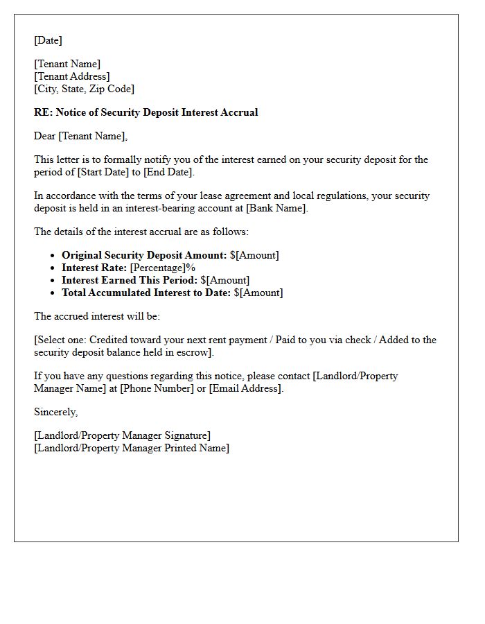 Security Deposit Interest Accrual Notice Letter