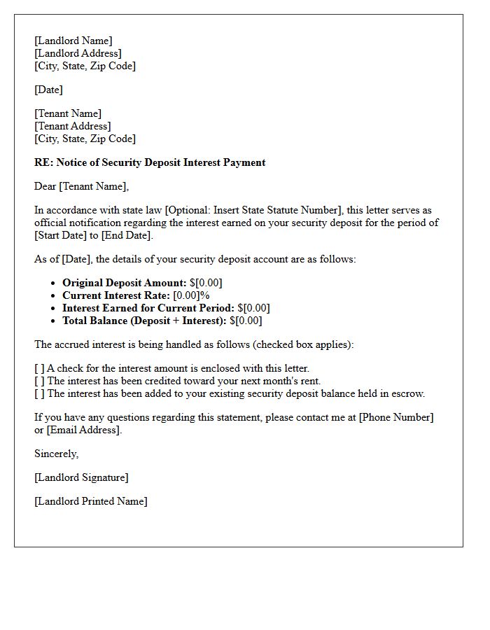 State-Mandated Security Deposit Interest Letter