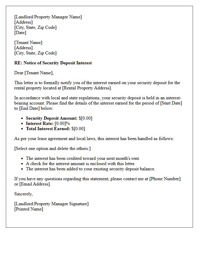 Tenant Security Deposit Interest Notice Letter