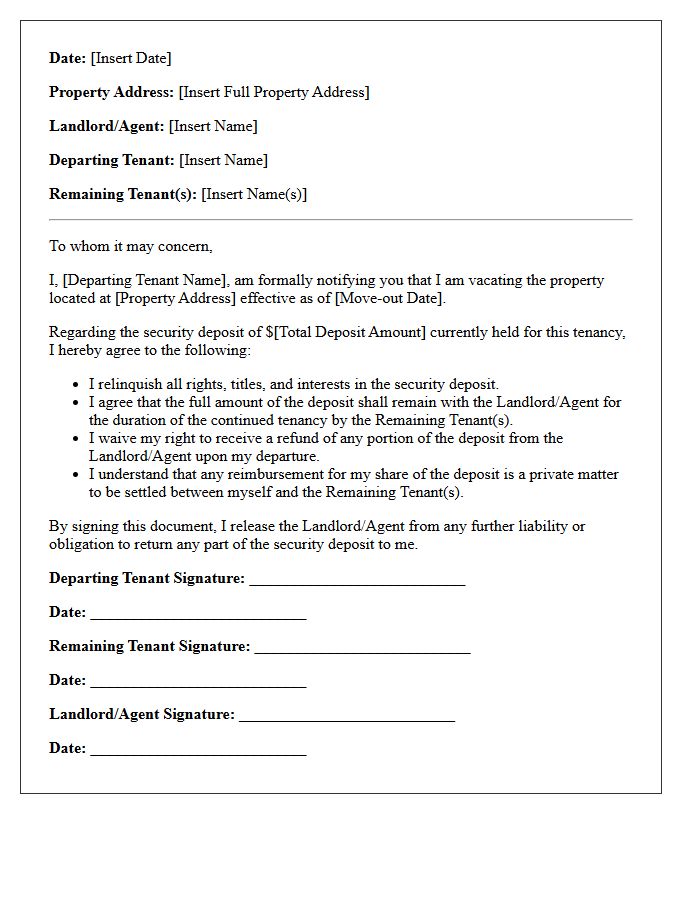Departing Tenant Deposit Relinquishment Agreement Letter