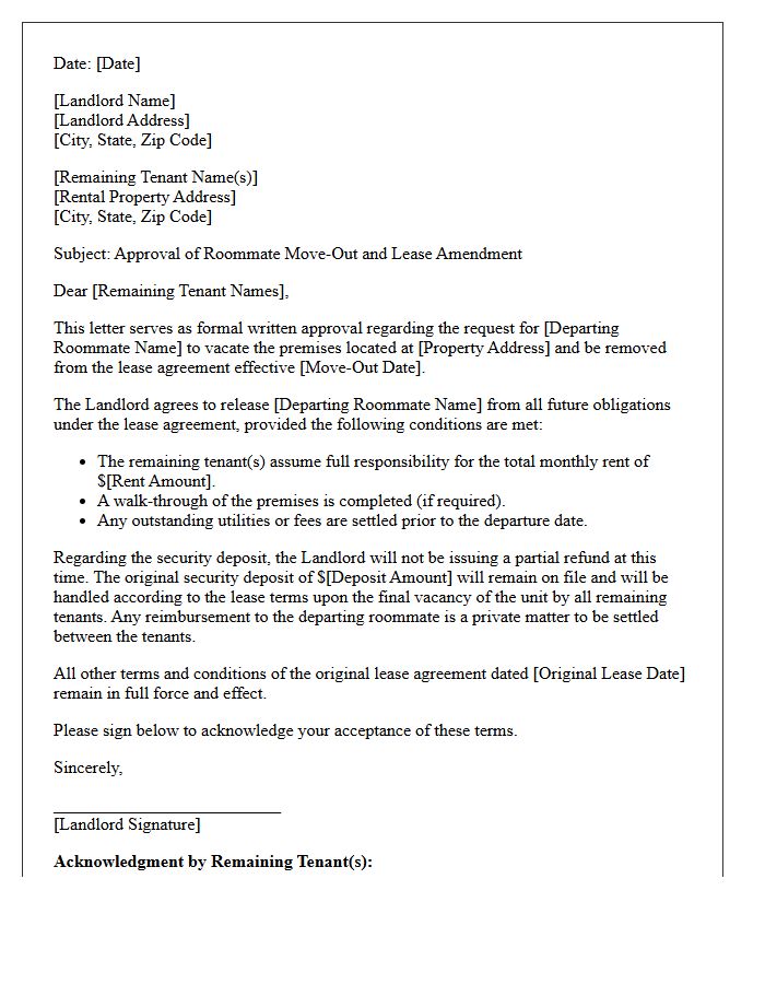 Landlord Approval Of Roommate Move-Out Letter