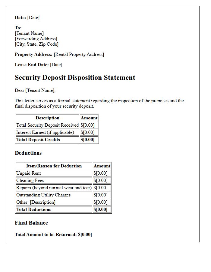 Move-Out Inspection And Deposit Disposition Letter