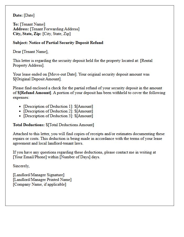 Partial Security Deposit Refund Authorization Letter