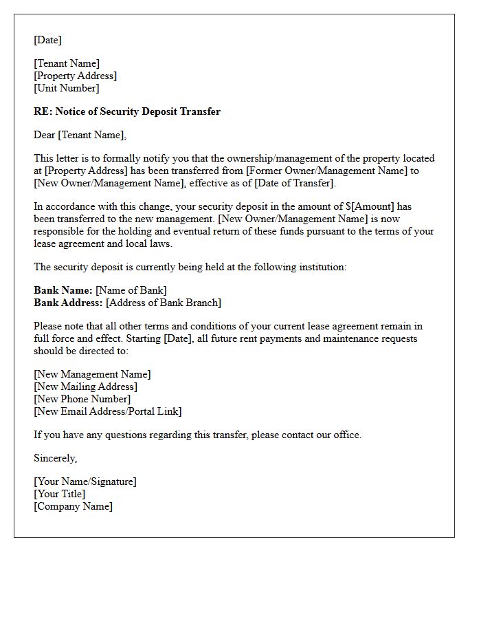 Property Management Security Deposit Transfer Letter