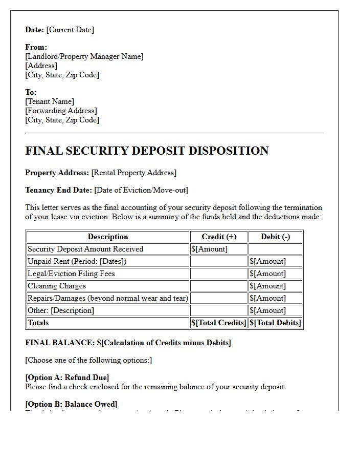 Eviction Final Security Deposit Disposition Letter