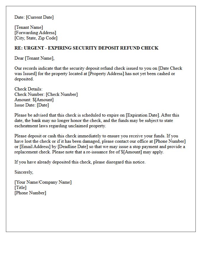 Expiring Security Deposit Refund Check Warning Letter