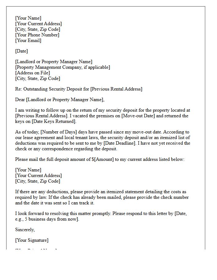 Outstanding Security Deposit Check Follow-Up Letter