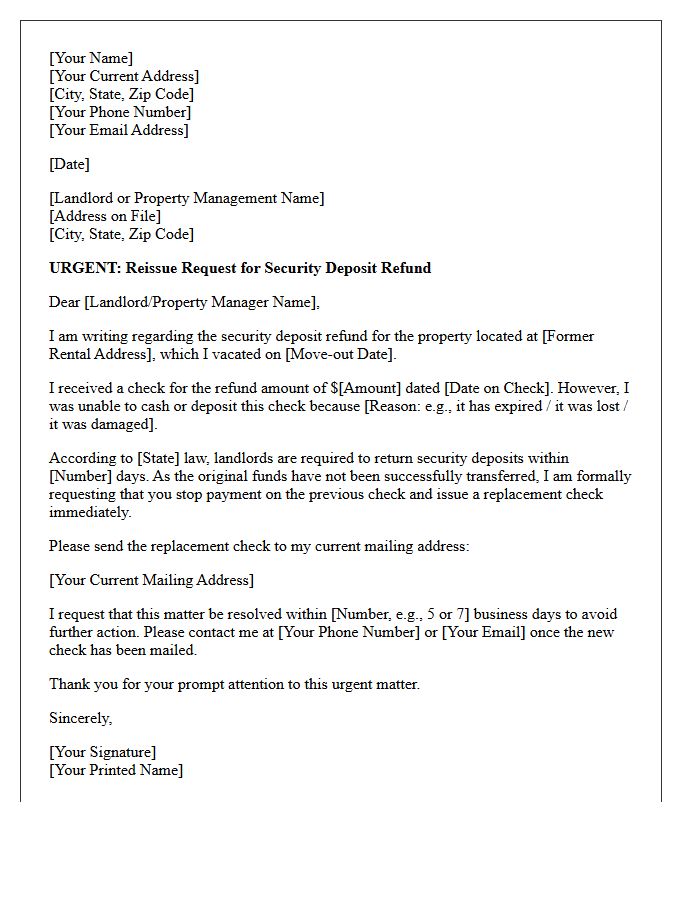 Urgent Letter Concerning Uncashed Security Deposit Refund