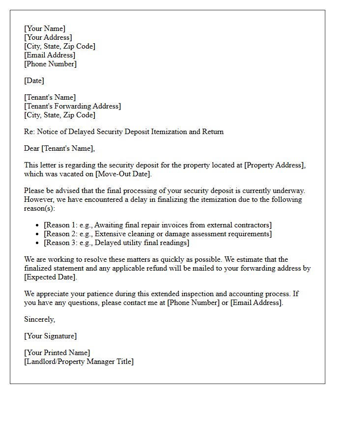 Extended Move Out Inspection Security Deposit Delay Letter