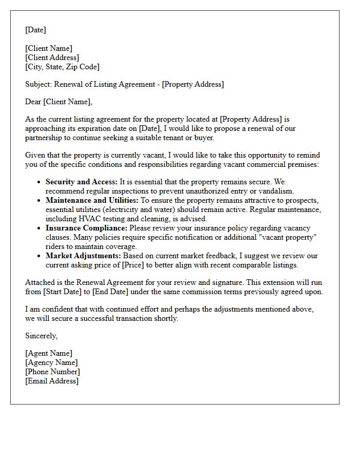 Agent Renewal Letter Concerning Commercial Property Vacancy Conditions