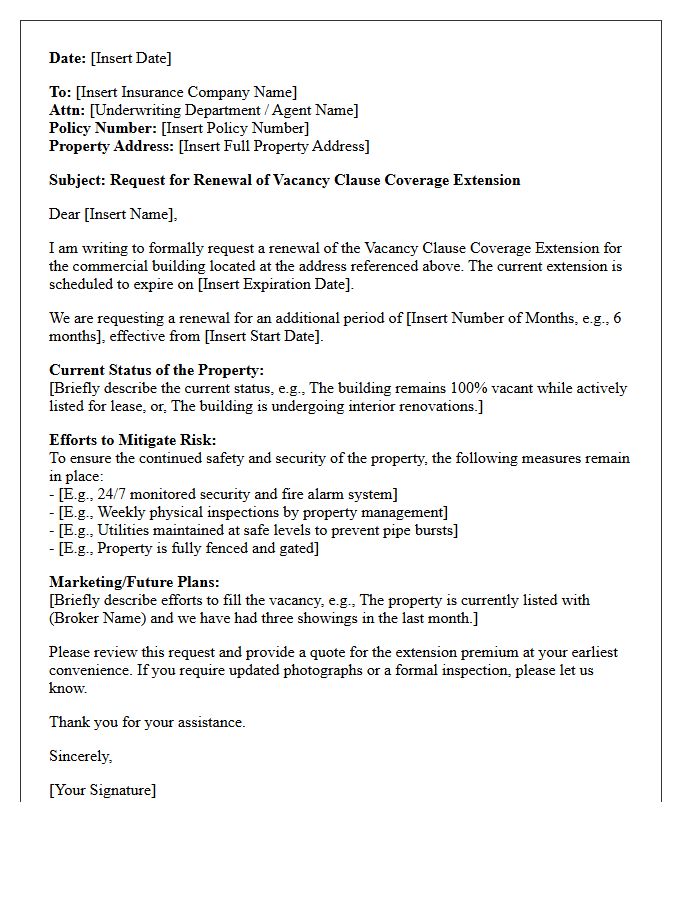 Commercial Building Vacancy Clause Coverage Extension Renewal Letter