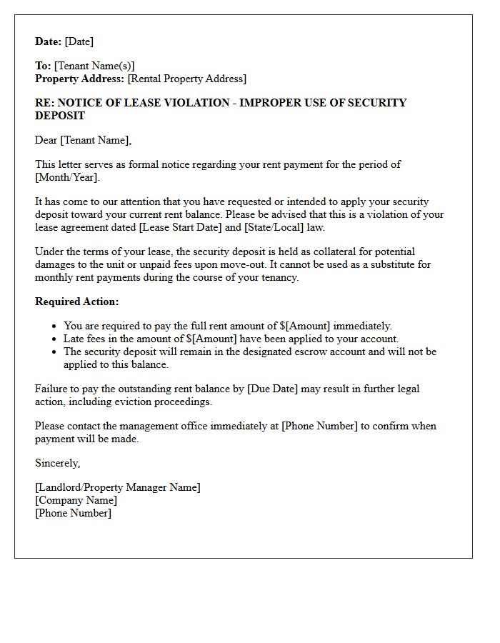 Rent Payment via Security Deposit Violation Letter