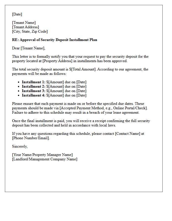 Approval Letter for Security Deposit Installment Plan