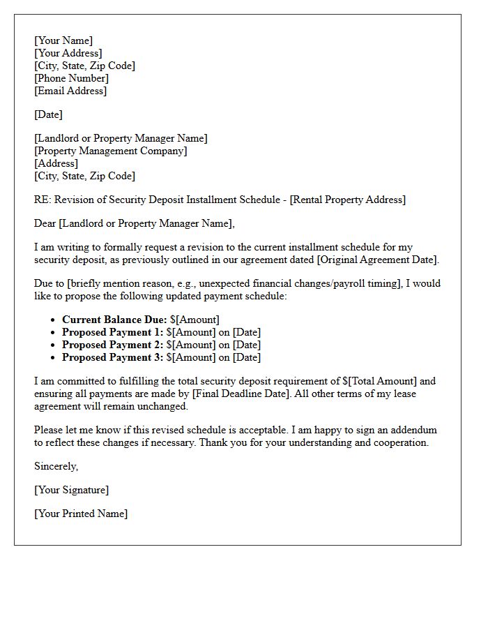 Schedule Revision Letter for Security Deposit Installments