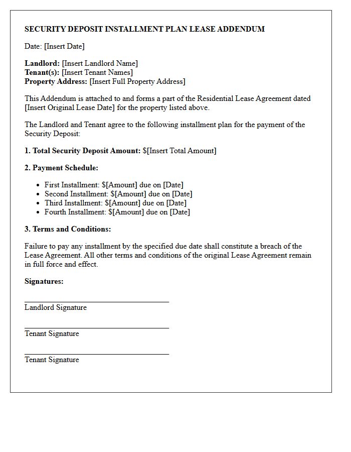 Security Deposit Installment Plan Lease Addendum Letter