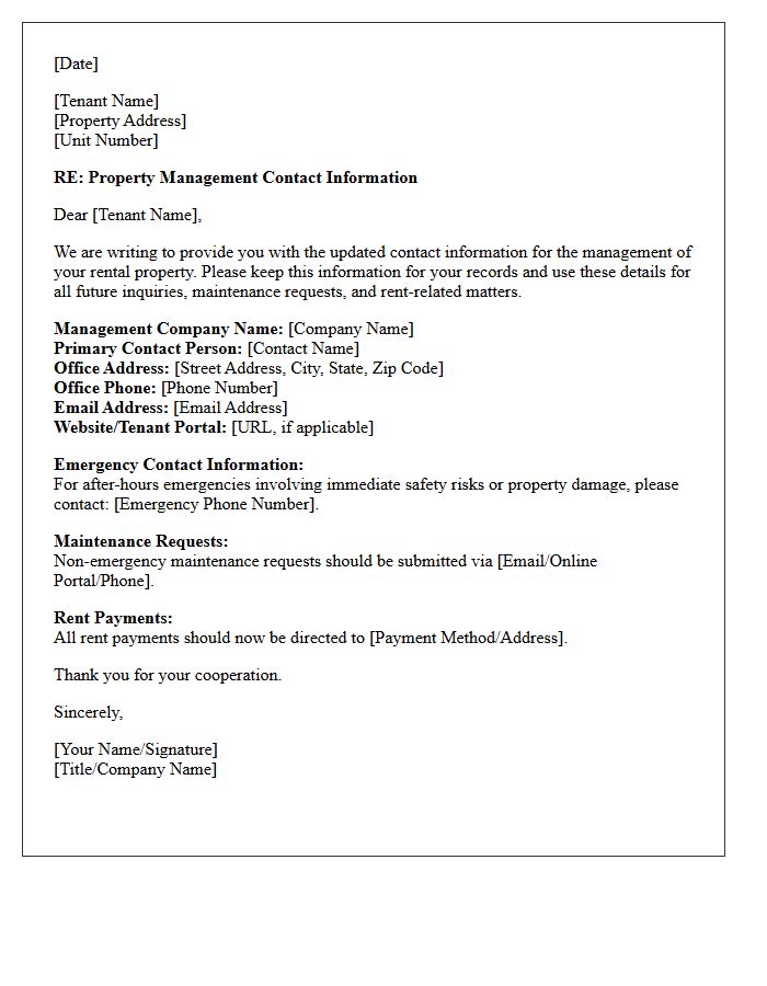 Property Management Company Contact Information