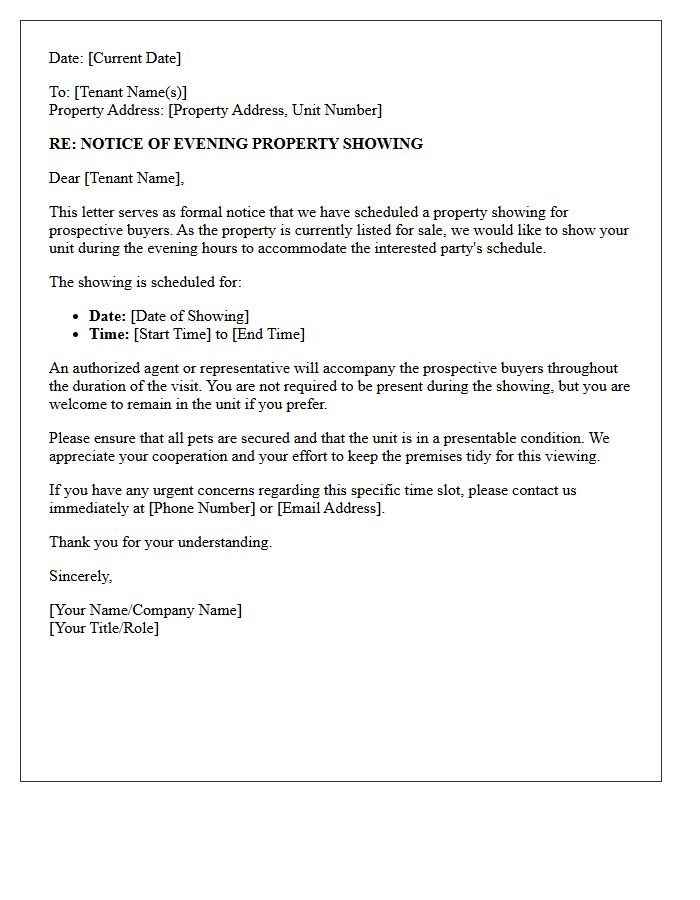 Evening Prospective Buyer Showing Notice Letter