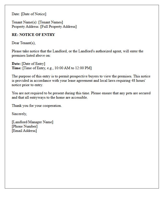 Forty-Eight Hour Notice Of Entry For Buyers Letter