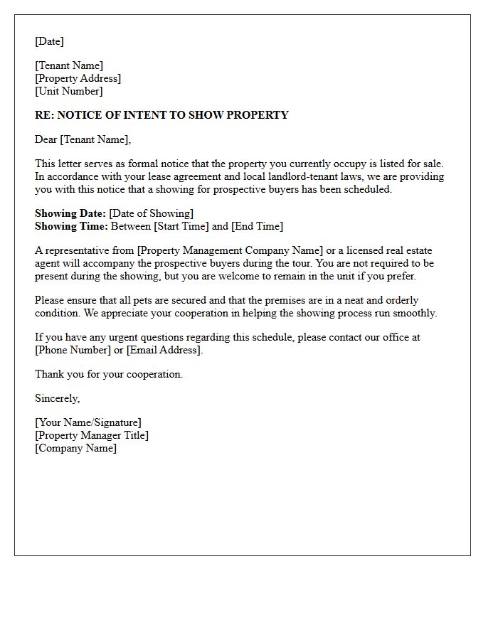 Property Management Buyer Showing Notice Letter
