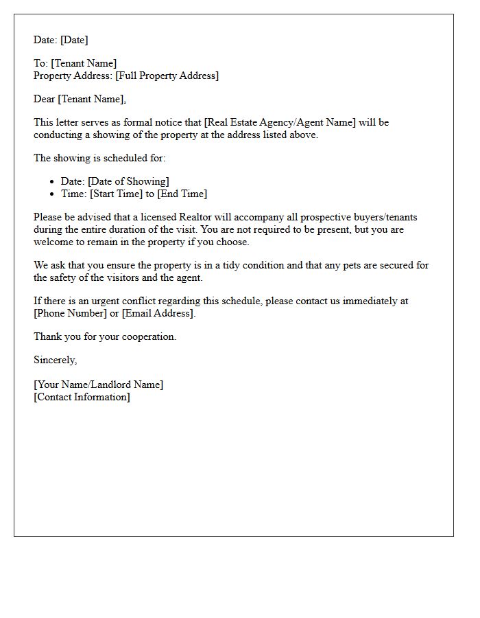 Realtor Accompanied Property Showing Notice Letter