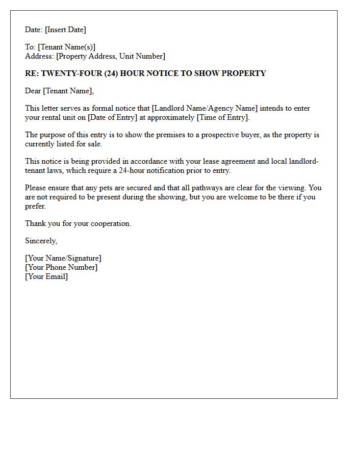 Twenty-Four Hour Prospective Buyer Showing Letter
