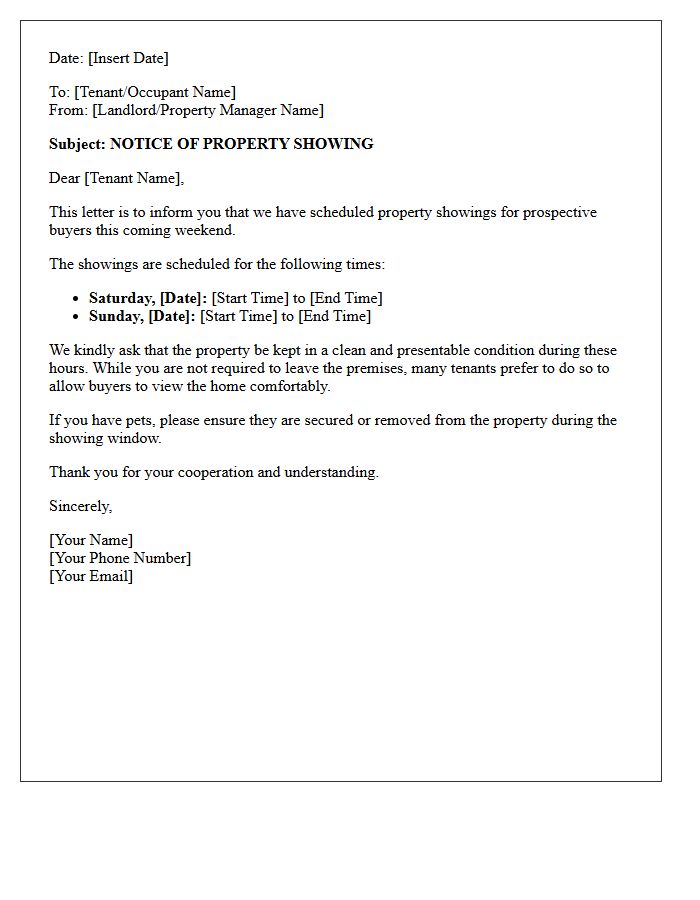Weekend Prospective Buyer Property Showing Letter