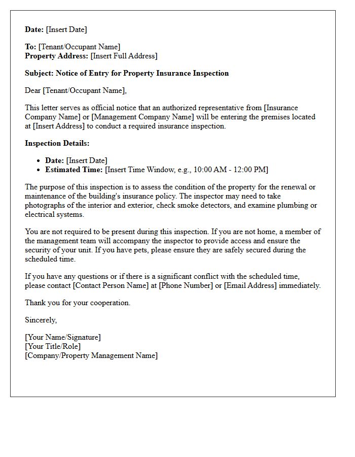 Official Letter for Property Insurance Inspection Entry