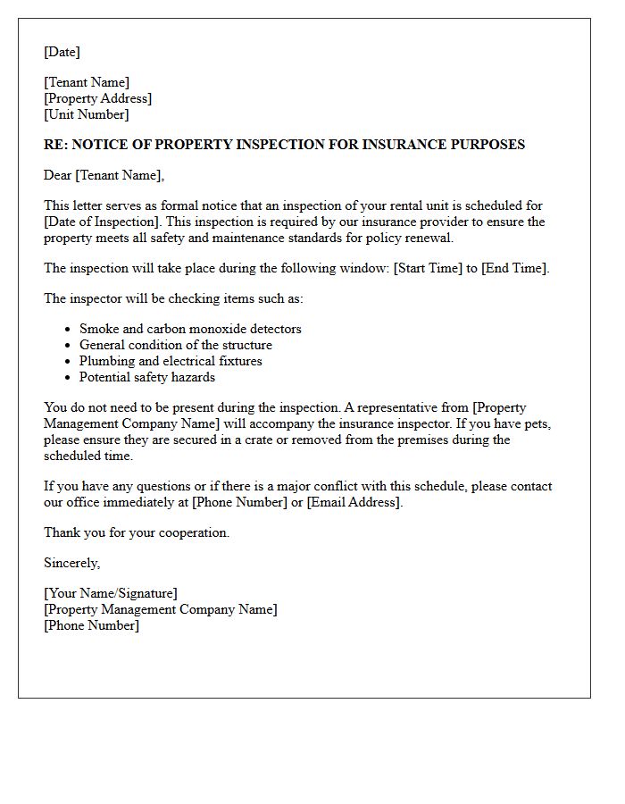 Property Management Insurance Inspection Notice Letter