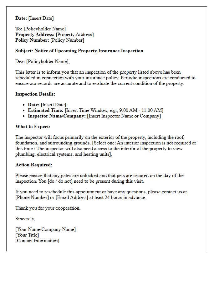 Upcoming Property Insurance Inspection Notice Letter