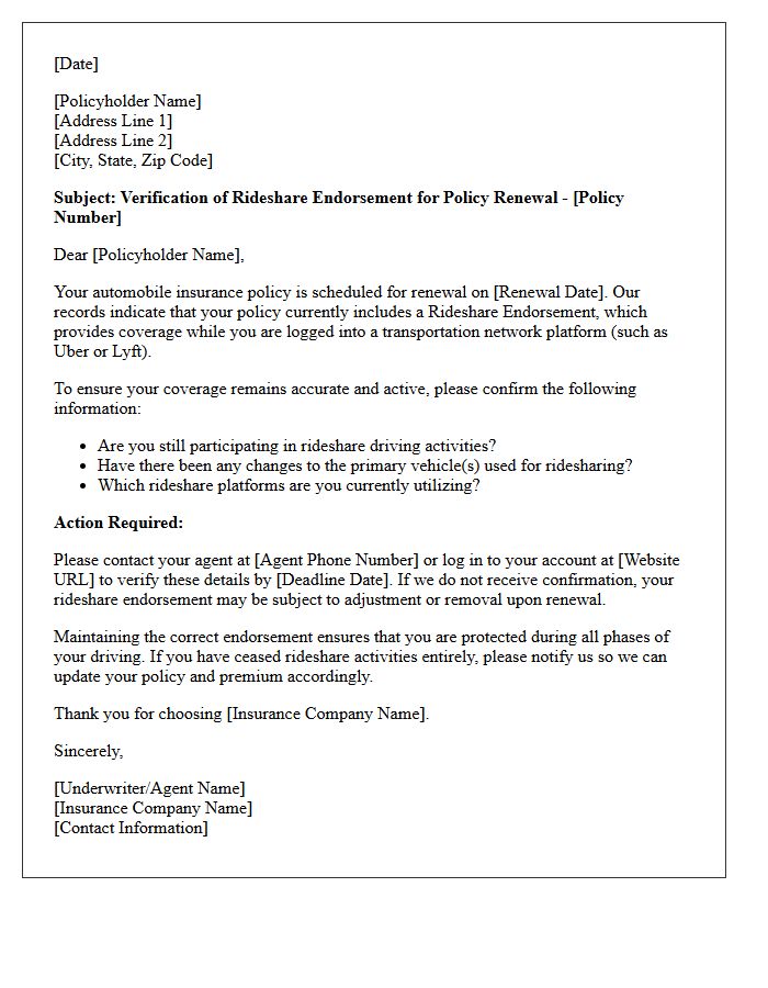 Rideshare Endorsement Verification Auto Policy Renewal Letter