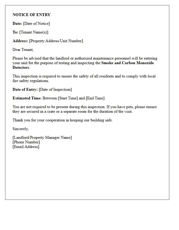 Notice of Entry Letter for Smoke and Carbon Monoxide Detector Testing