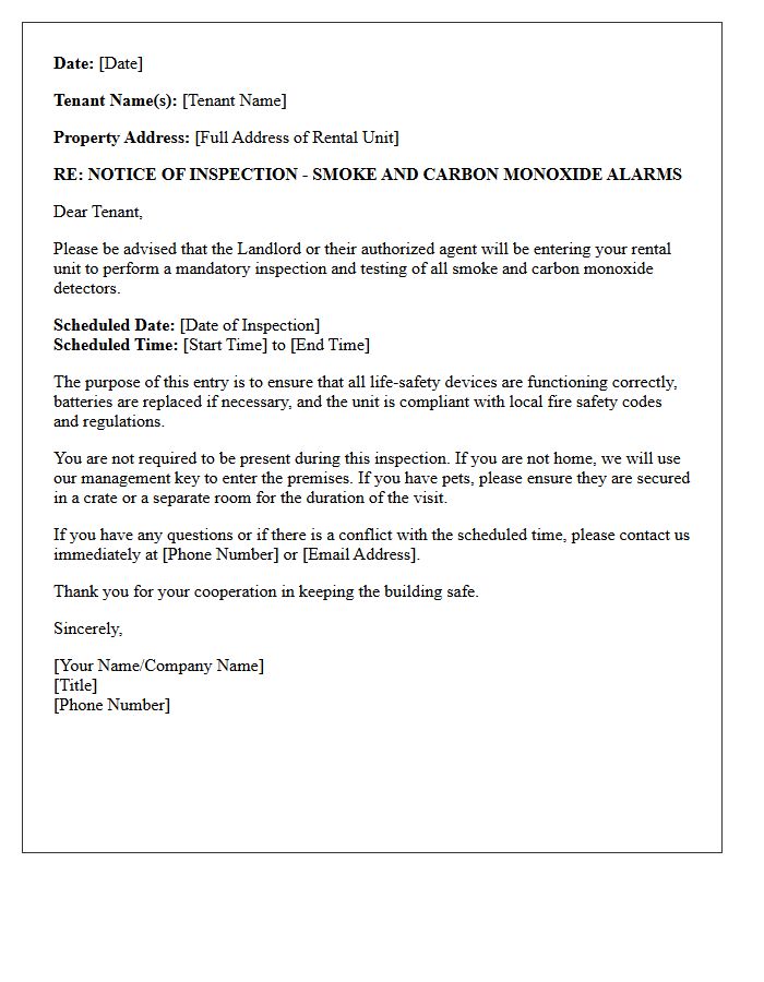 Tenant Notification Letter for Smoke and Carbon Monoxide Device Inspection